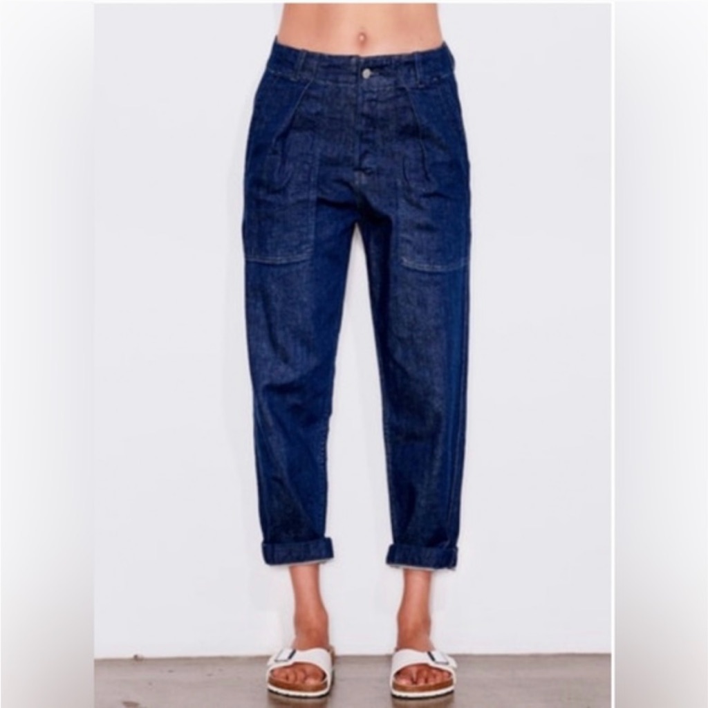 Sundry Nwt Dark Blue Wash High Rise Pleated Military Relaxed Fit Denim Pants 30